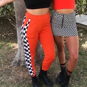 Orange Checkered Jogger Pants